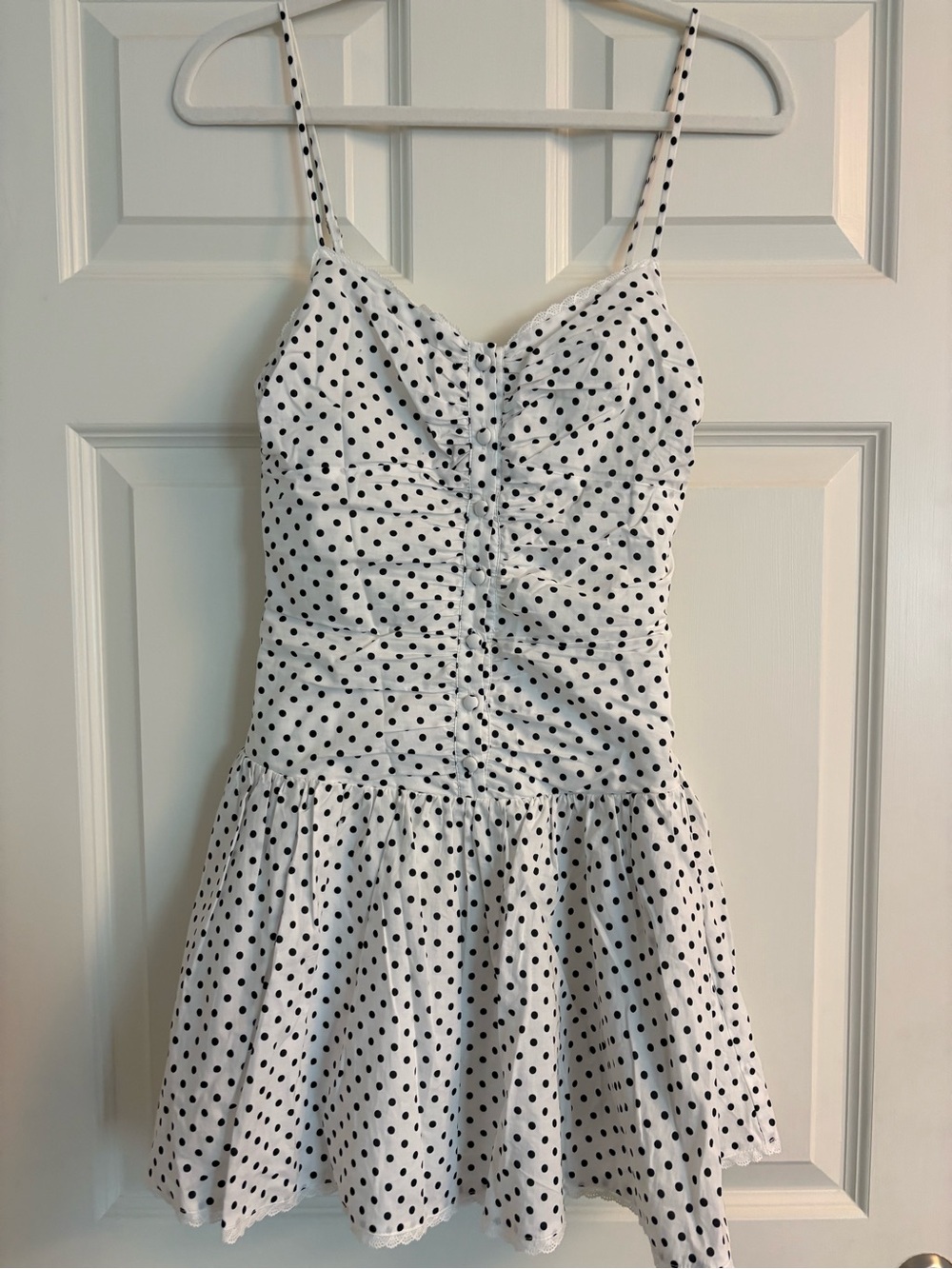 White Polka Dot Spaghetti Strap Mini Dress